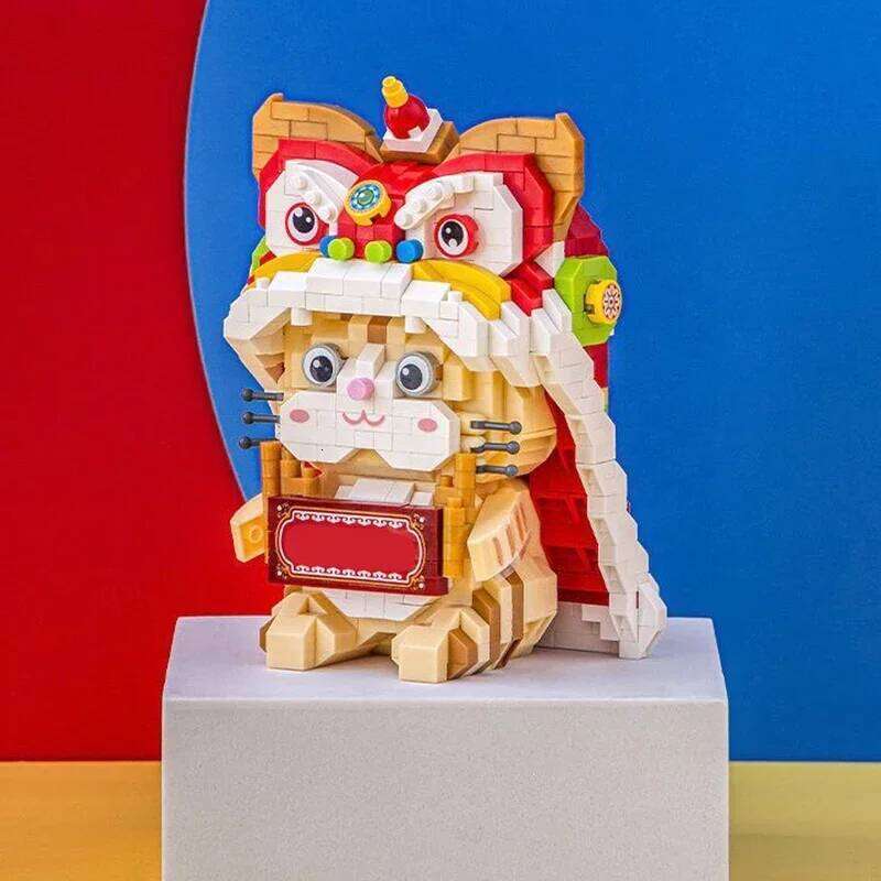 Mini Building Blocks New Year's Beast Lion Cat Animal Model Assembly Ornaments Toys Gifts for Adults and Children Z260306