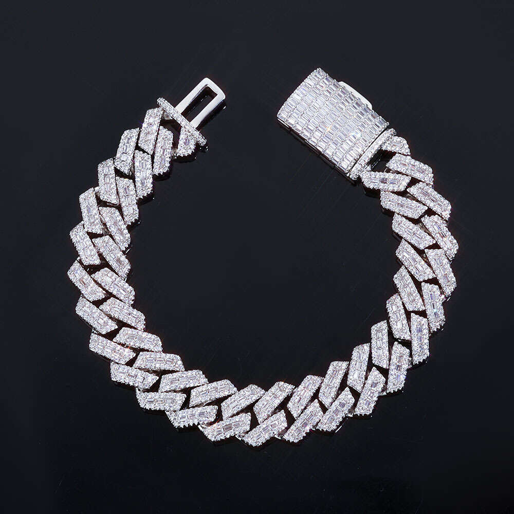European and American hip-hop 14mm diamond-shaped Cuban chain mixed with T-shaped men's trendy high-quality zircon bracelet, custom-made