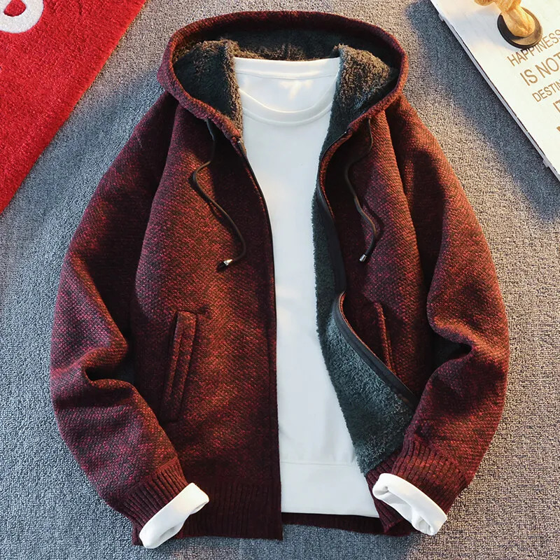 Classic Mens Knitted Sweater Cardigan Hooded Jackets Casual Streetwear Full Zip Cardigans Jackets Coat 260306