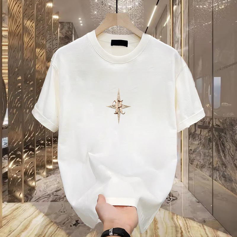 Luxury Brand Designer Clothes Heavyweight Trendy Brand Pure Cotton Printed Mens Short Sleeve T-Shirt New Summer Hot Trend Casual Round Neck Tee