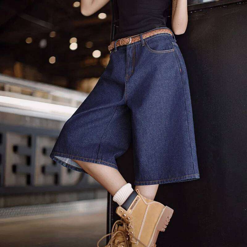 Maden New Vintage Navy Heavyweight Denim Shorts Women's Summer Embroidered Pants With YKK Zipper Wide Leg Straight Casual Jeans Mdng260306