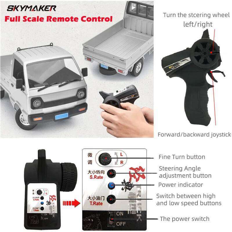 WPL Suzuki Carry 1/10 Dirft Climbing Truck LED Light On-road 260 Brushed Motor Pink D12 Car 1:10 For Kids Gifts RC Toys C260305