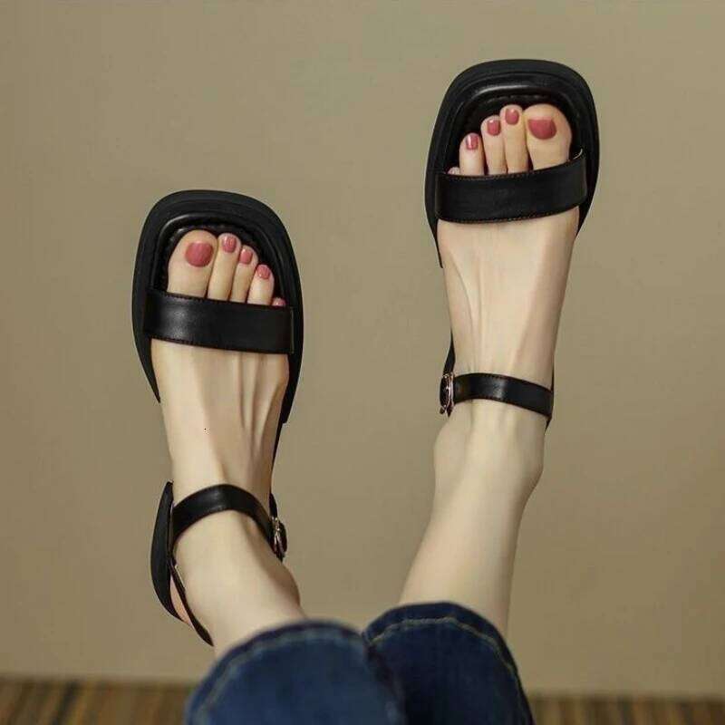 2025 Summer Women Sandals Low Heels Basic Genuine Leather Office Plus Size 35-42 Ladies Casual Outdoor Concise Woman Shoes