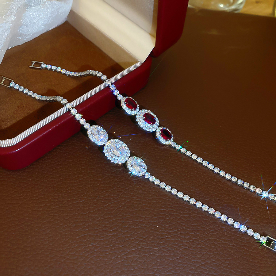 European American cross-border minimalist zircon oval bracelet, light luxury high-end feel, fashionable and unique niche jewelry wholesale