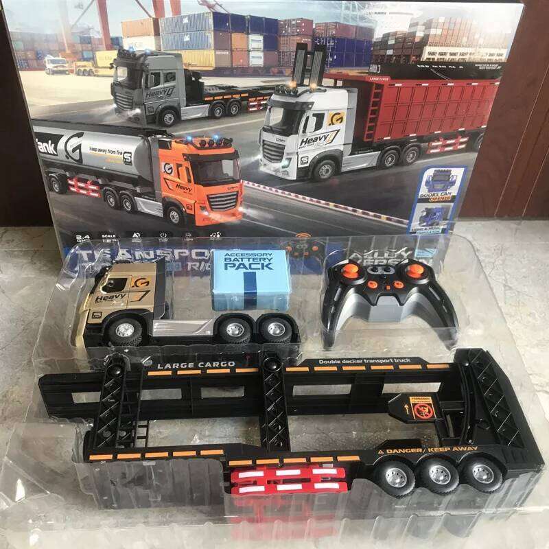 Car Big Remote Control Oil Tank 9ch Alloy Electronic Simulation Trailer Led Music Rc Container Truck Rechargeable Toy C260305