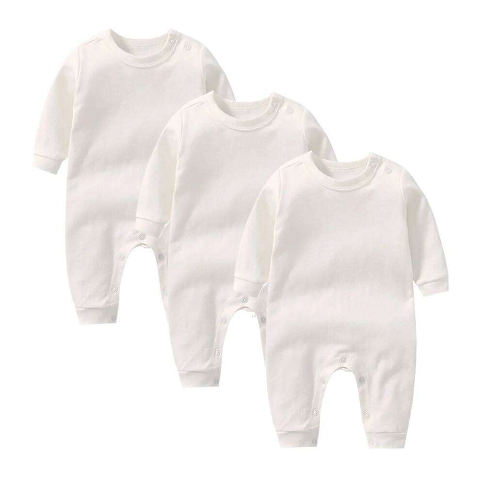 3 Pcs 100% Combed Brushed Cotton Newborn Baby Rompers White Sleepsuit Jumpsuit One-Pieces Roupa Jumper Grows Growing Footies Z260306