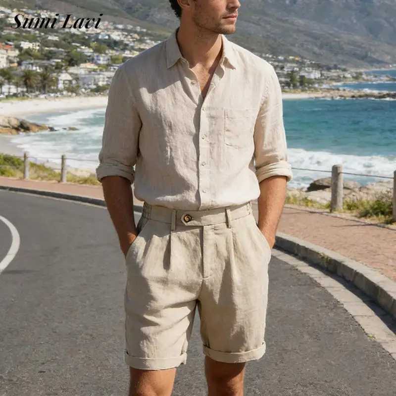 Vintage Mens Solid Color Bottoms 2026 Spring Summer Stylish Loose Straight Shorts Casual Breathable Men Stretch Slim Fit Shorts X260306