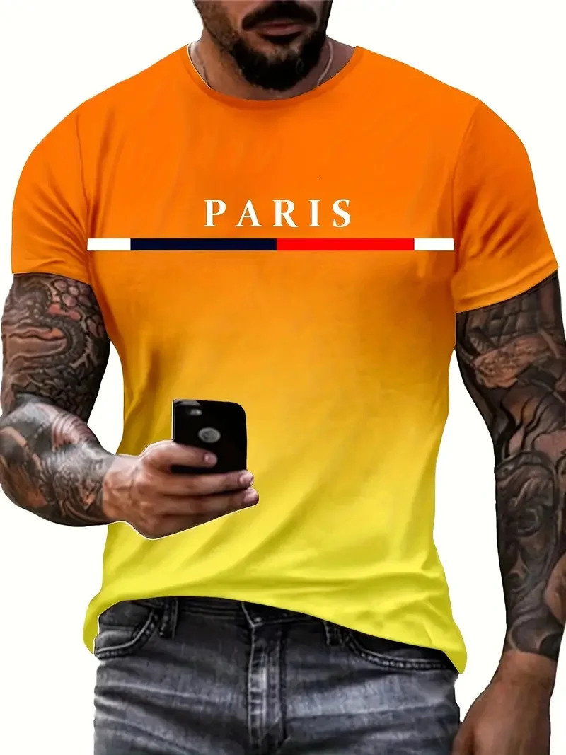 Summer mens gradient Paris letter 3D printed Tshirt for outdoor sports quick drying short sleeved top plus size clothing 260302