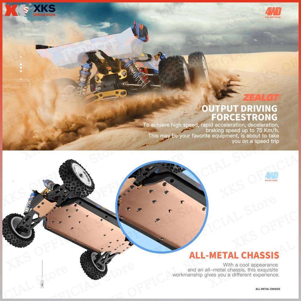 XKS Wltoys 124007 1/12 4X4 Off-Road - 75Km/H High Speed Drift Racing 2.4G Metal RC Toy Car Gift C260305