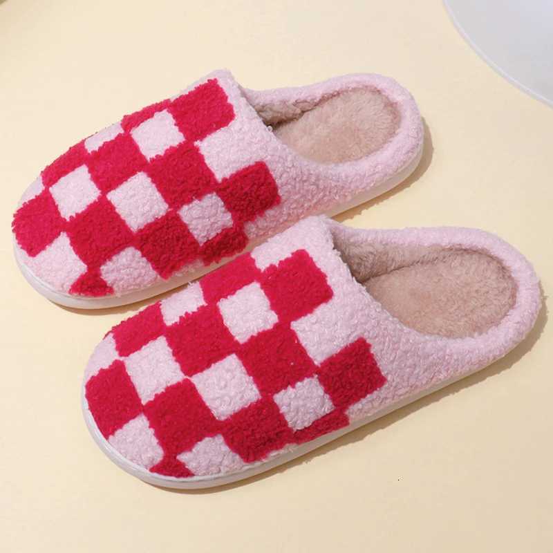Fashion Mixed Color Plaid Cotton Slippers Women Comfort Soft Sole Plush Home Slides Woman 2025 Indoor Non Slip Fluffy Slippers S260305