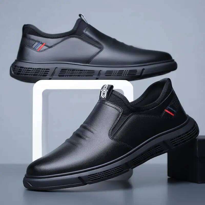 Classic Leather Men Slip on Pointed Toe Oxfords Formal Wedding Party Office Business Casual Dress Shoes for Male