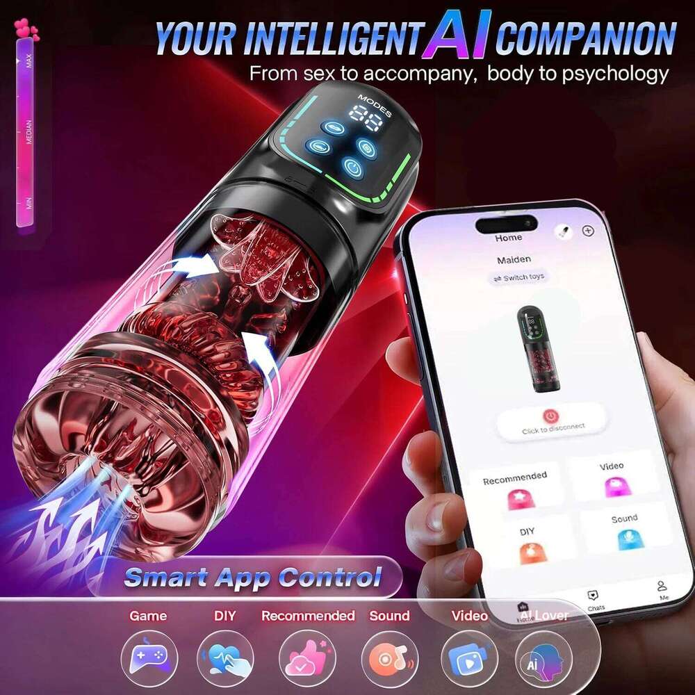 Automatic Male Masturbator Cup 7 Sucking Rotating Licking Thusting APP LED Modes Pocket Pussy Stroker Blowjob Sex Toys For Men W260305