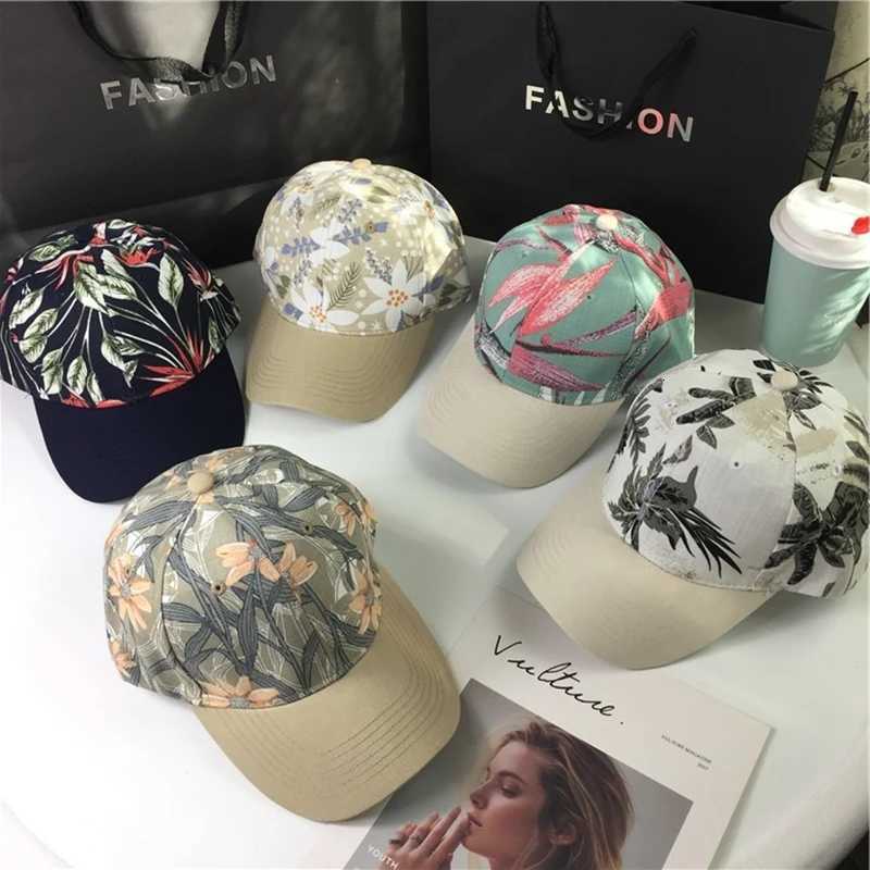 New Fashion Women Cap Flowers And Foliage Print Baseball Cap Female Outdoor Streetwear Caps Hats S260306