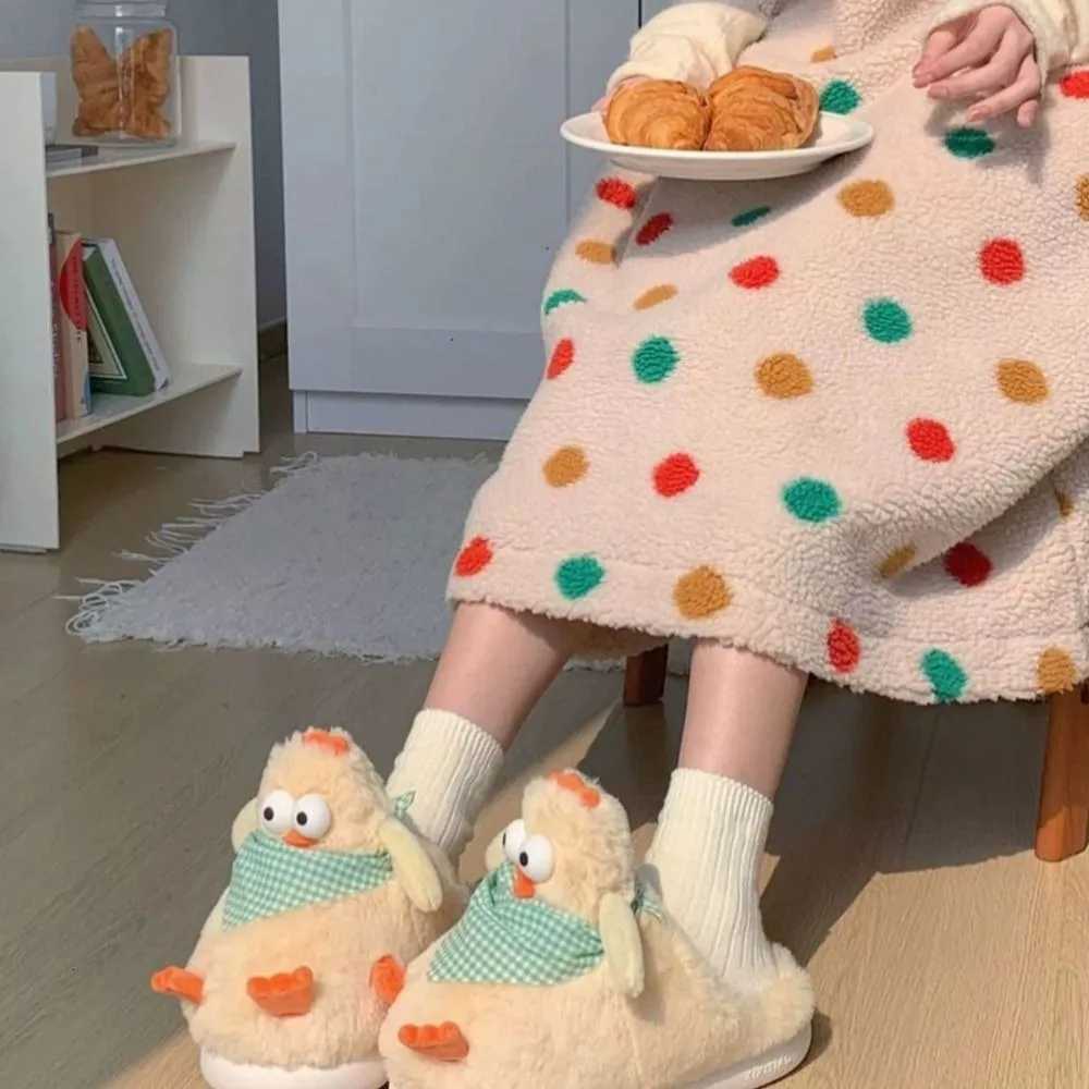 Fashion Furry Yellow Chicken Slippers Cartoon Soft Slippers Plush Home Shoes Non-slip Winter Warm Slippers Indoor S260305
