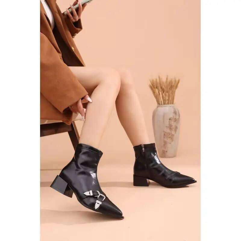 High Heels Ankle Women's Pointed Toe Sexy Shoes for 2026 New Side Zip Classic Daily Women Boots Botas