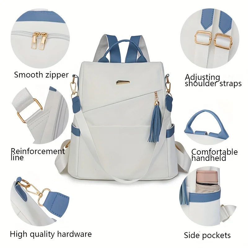 Travel Essentials Elegant Womens Anti-theft Lightweight Backpack Chic White with Pink Accents260228