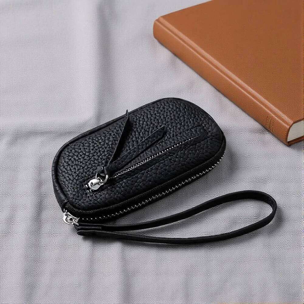 Mini Double Zipper Leather Wallet Women'S Coin Purse Ring Storage Bag Urban Simple Style Key Holders Organizer Pouch C260304