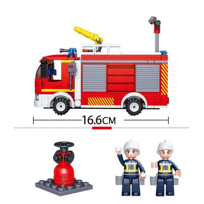 SLUBAN 2021 City Fire Fighting Truck Car Vehicle Police Firemen Figures Hero Building Blocks Bricks Assemble Children Toys Gift Z260306