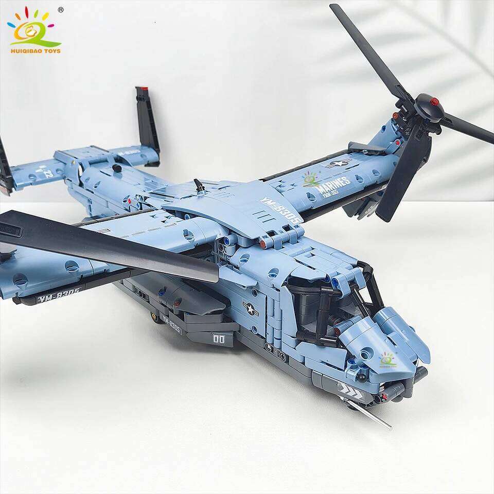 HUIQIBAO MOC 1389PCS V-22 Tiltrotor Aircraft Helicopter Building Block Children Military Airplane model Bricks Toy home Decor. Z260306