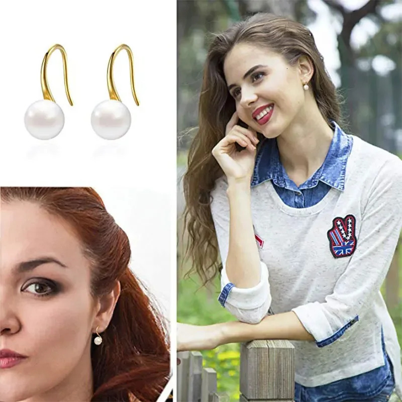 White 8-9mm Cultured Freshwater Pearl Earrings For Women 925 Sterling Silver Freshwater Cultured Pearl Drop Dangle Hook Earring 260303