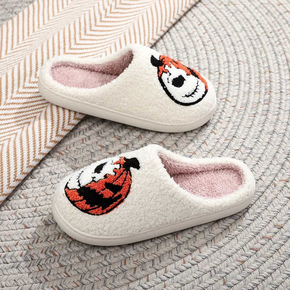 Halloween Pumpkin Plush Slippers Warm Slip-on House Shoes Comfortable Flat Thermal Slippers Cute for Outdoor Indoor Bedroom S260305