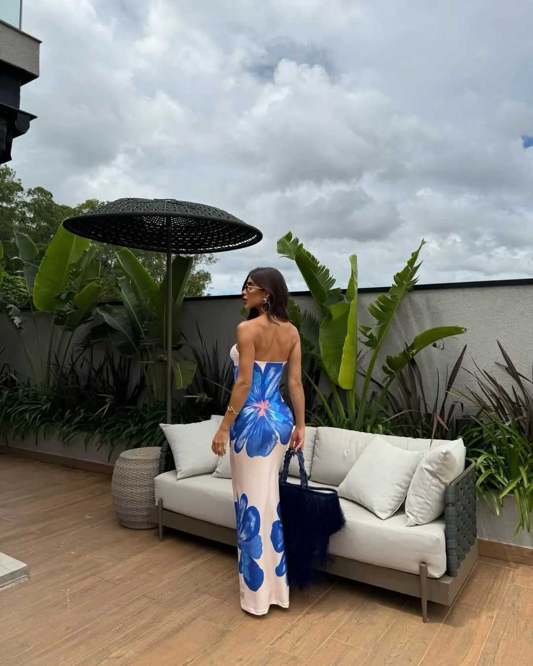 Fashion Milk Silk Fabric Floral Print Sexy Long Dresses Elegant Backless Bodycon High Waist Midi Dress 2025 Summer Vacation Boho X260306