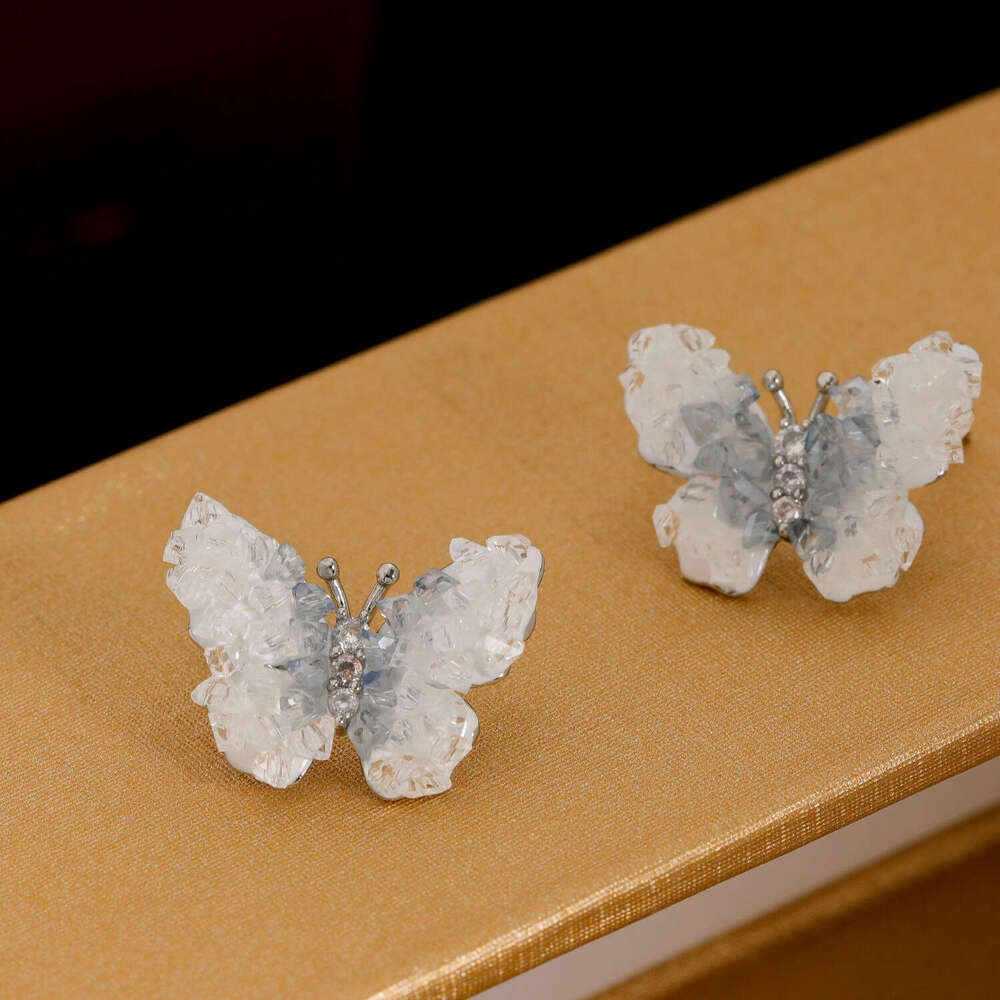 Super Fairy-like Butterfly Crystal Earrings Women With High-end 925 Silver Studs