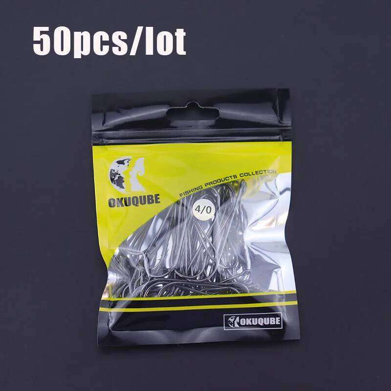 50pcs/lot Fishhooks High Carbon Steel Long Straight Shank Barbed Hooks For Fresh And Saltwater Fishing S260305