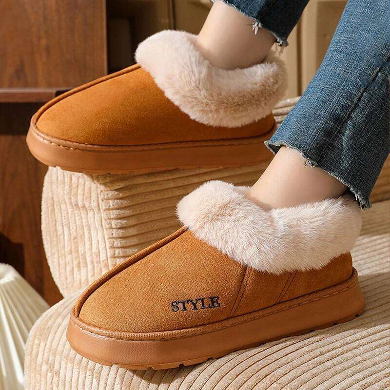 Women's Winter Non-Slip Outdoor Indoor House Shoes Plush Fleece Lined Warm Cotton Slippers For Women Platform Footwear