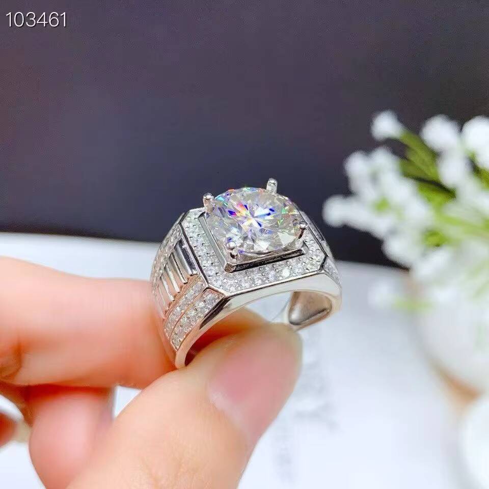 GRA Certified High-quality 925 Silver 5Ct Mens Moissanite Diamond Engagement and Wedding Engagement Moissanite Mens Ring