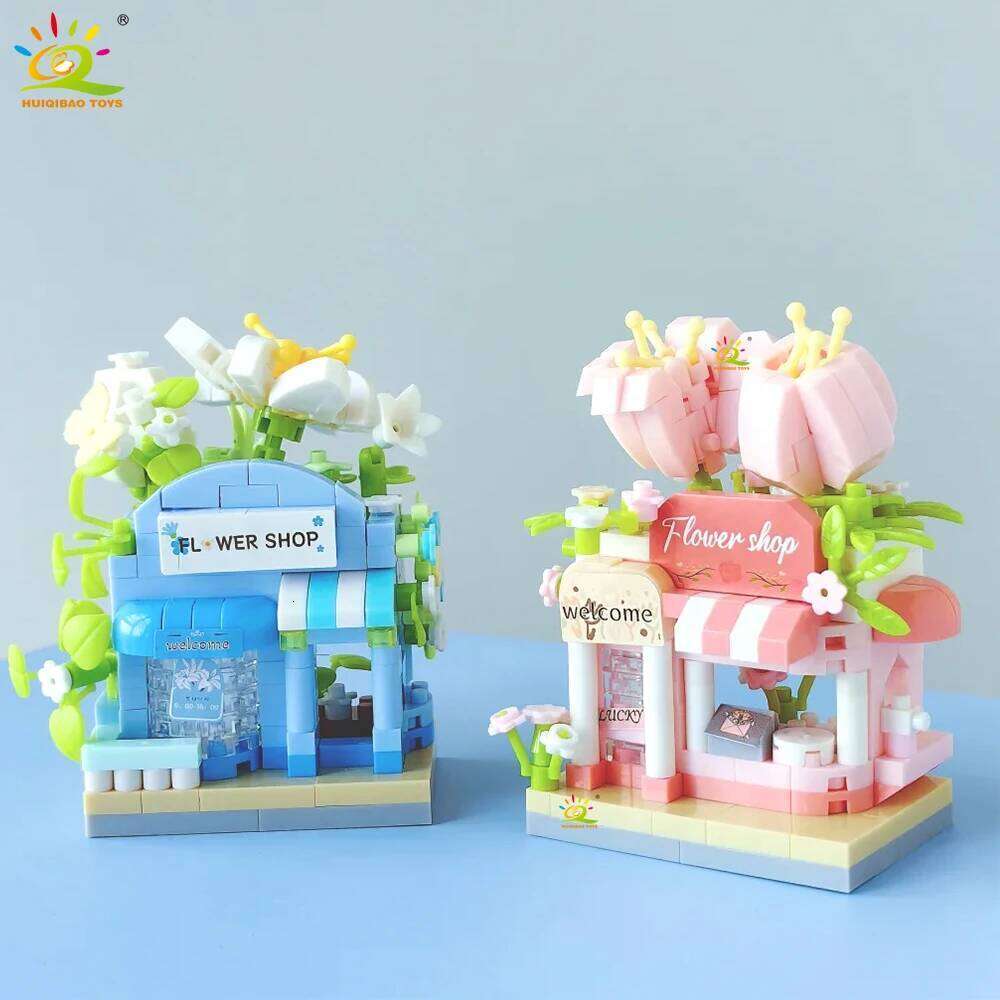 HUIQIBAO Cute MOC Flower store model Micro Building Block Street View Shop Model Mini Brick Toy for Children Desk Home Decor. Z260306