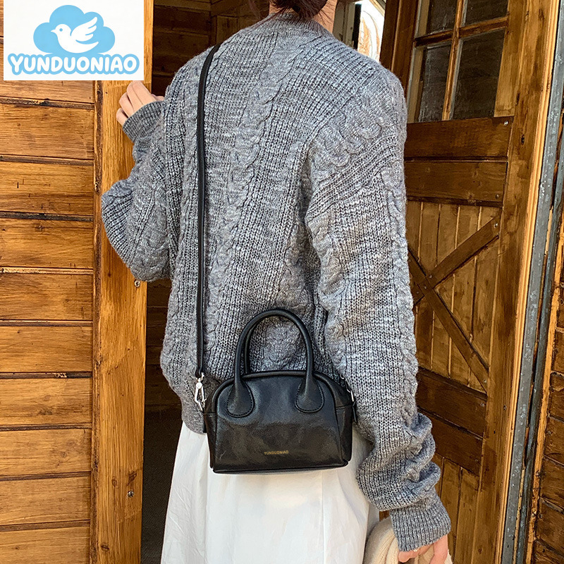 YUNDUONIAO new plant tanned leather bowling bag Boston bag genuine leather small bag retro style handbag and crossbody bag