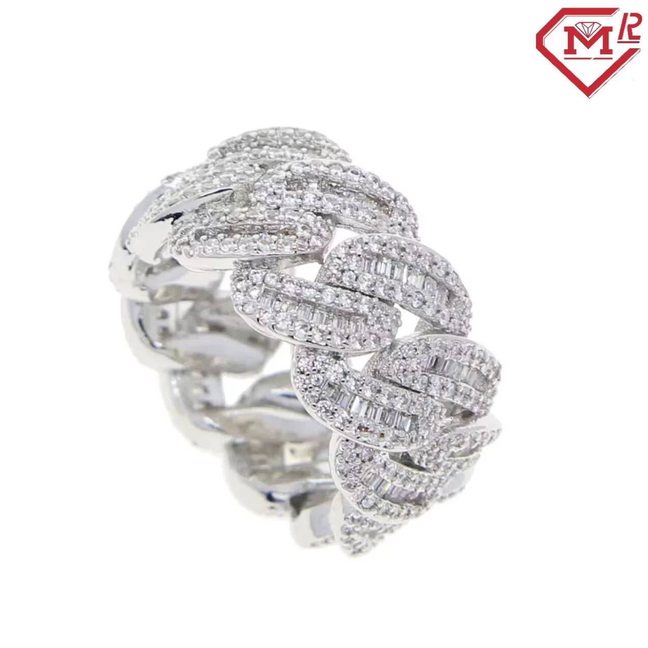 Luxury Cuban Rings Hip Hop Baguette Cut Vvs Iced Out Diamond Sterling Silver 925 Moissanite Ring