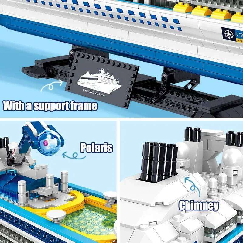 2428PCS Luxury Sea Cruise Liner Building Blocks Ocean Going Ship Model Bricks With Display Stand Kids Toy Holiday Gifts Z260305