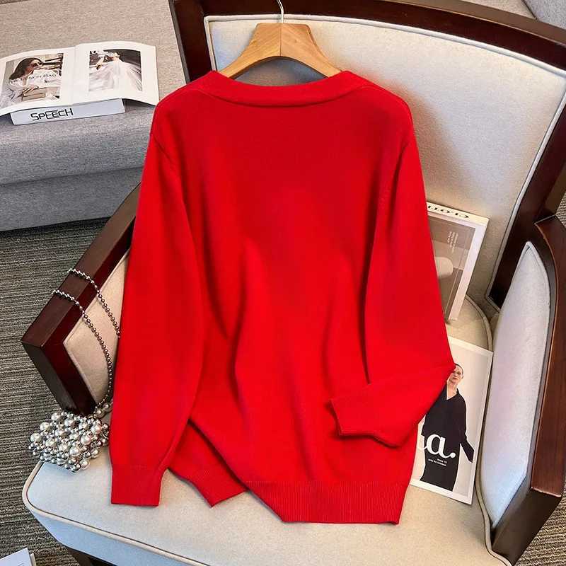 170Kg Plus Size Womens Bust 160 Spring Autumn Loose V-Neck Cardigan Sweater Knitted Jacket Black Res 4XL 5XL 6XL 7XL 8XL 9XL M260306