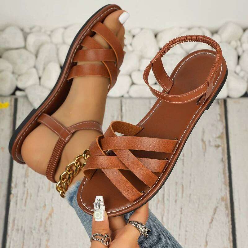 2025 Summer New Women's Fashion Casual Toe-Up Flats with One-Piece Buckle Anti-Slip and Wear-Resistant Footwear