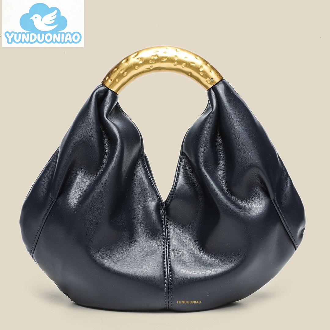 YUNDUONIAO new metal decoration fashionable handbag soft leather high-end dumpling bag mini pleated handbag trendy handbag