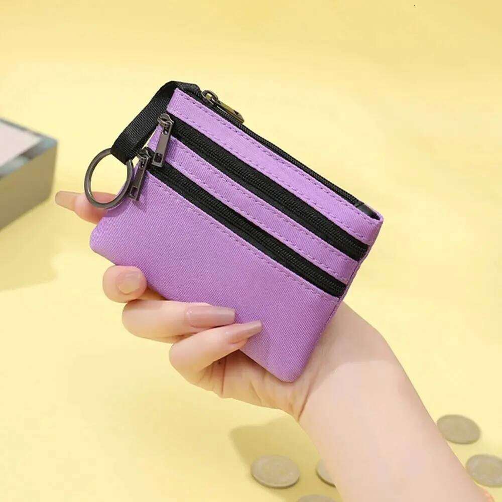 Fashion Canvas Pouch Short Wallet Zippers Bag Mini Card Holder 3-layer Fabric Coin Purse C260304