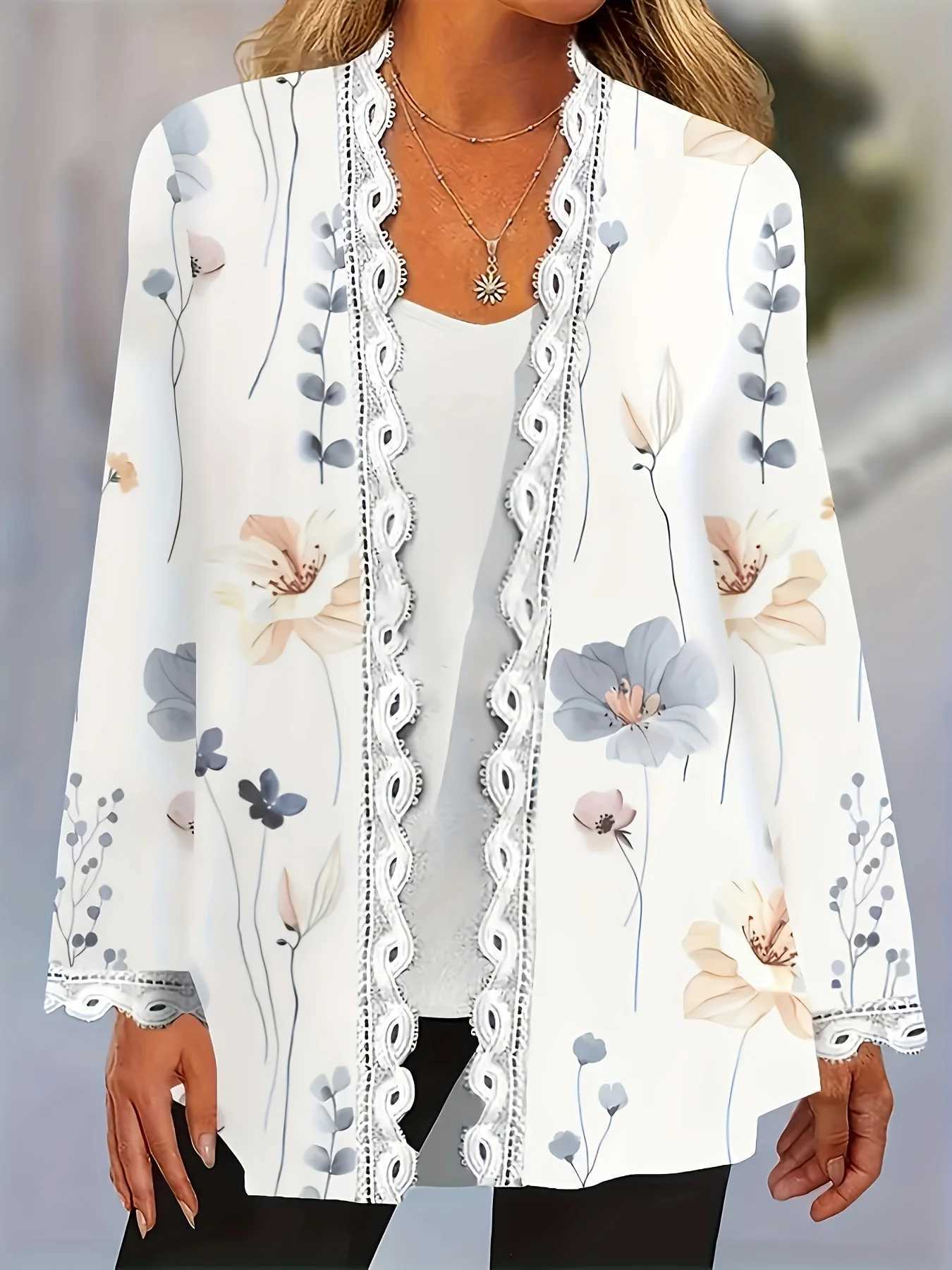 Spring and autumn 2025 oversized long-sleeve cardigan for women floral pattern casual polyester M260306