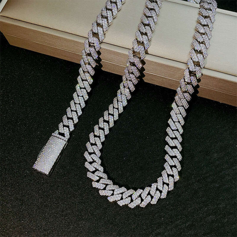 High-quality trendy Cuban chain 12mm double-row stone copper zirconia fully inlaid European and American fashion bracelet necklace accessory