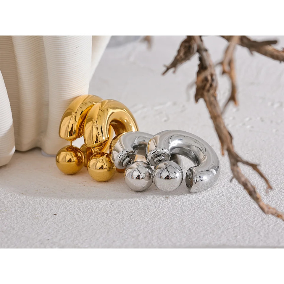Yhpup Stainless Steel C Shape Round Chunky Unusual Earrings Jewelry Waterproof Metal Texture Attractive Women Accessories Gift 260302