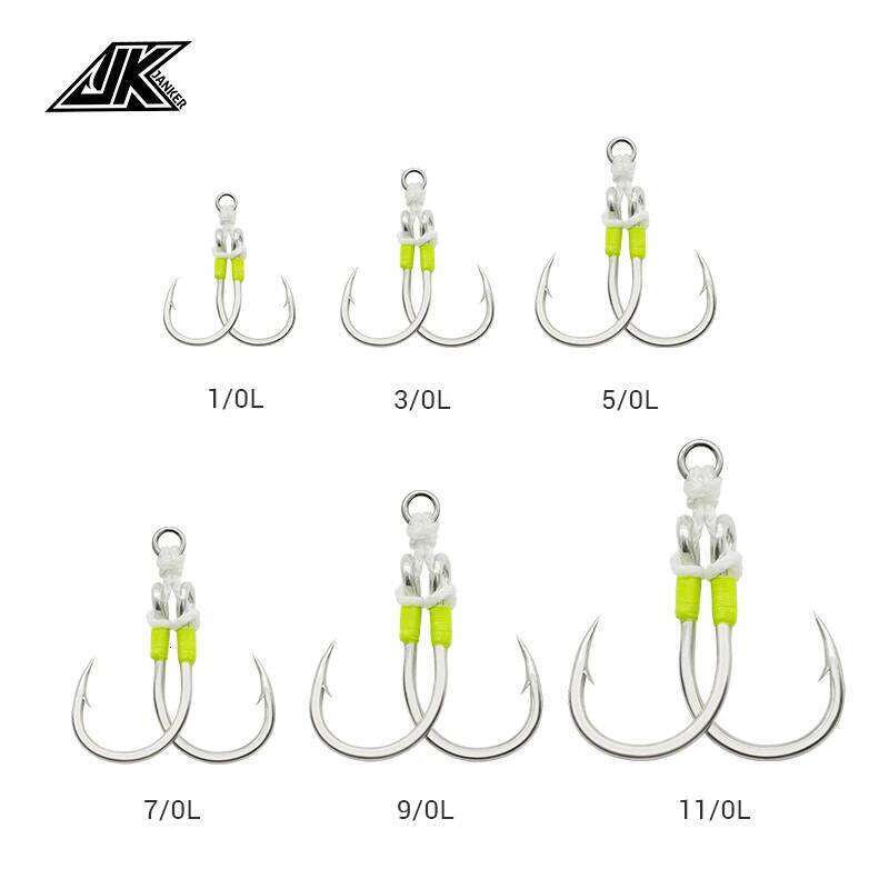 JK PACJ Power Twin Assist Hooks Set 1/0-11/0 Luminous Heavy Jig Hook Boat Fishing Accessories Saltwater Fishhooks S260305