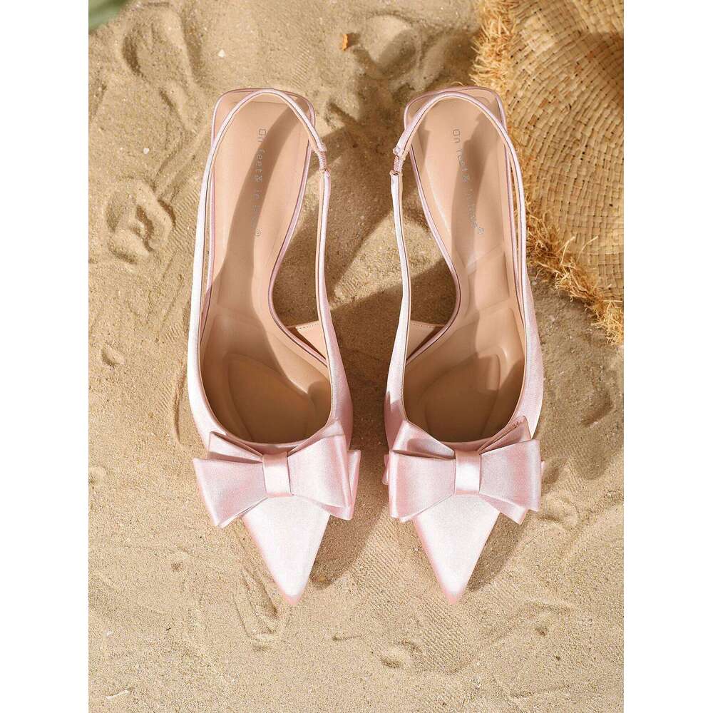 Women's fashionable elegant satin pointed-toe high heels with a back ankle strap. Comfortable, simple, and versatile in styl