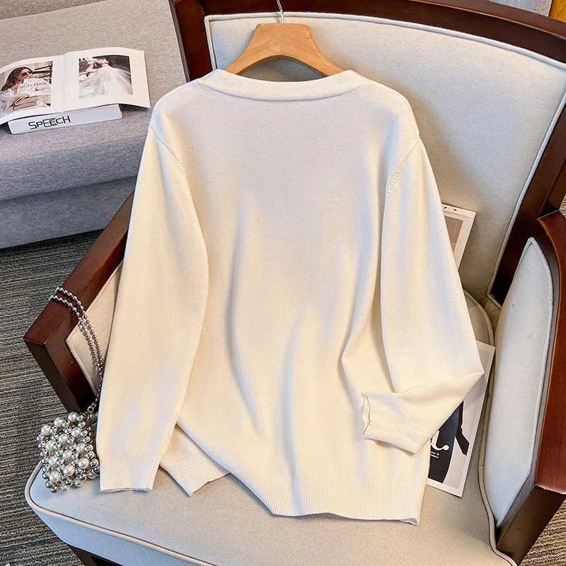 170Kg Plus Size Womens Bust 160 Spring Autumn Loose V-Neck Cardigan Bow Sweater Knitted Jacket Black White 5XL 6XL 7XL 8XL 9XL M260306