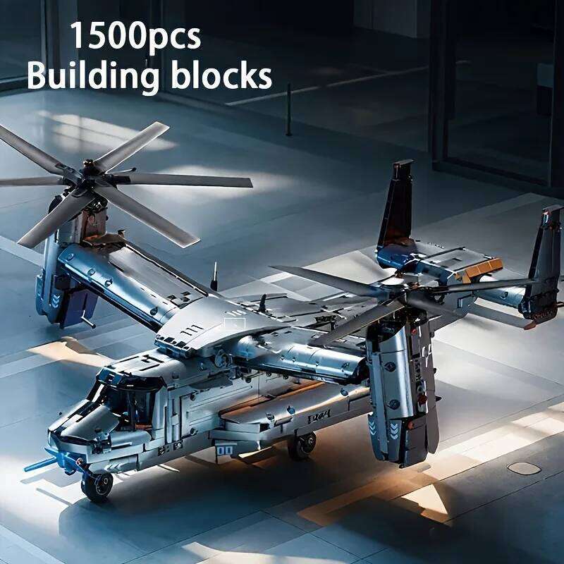MOC 1389PCS V-22 Tiltrotor Aircraft Helicopter Building Block Children Military Airplane model Bricks Toy home Decor. Z260305