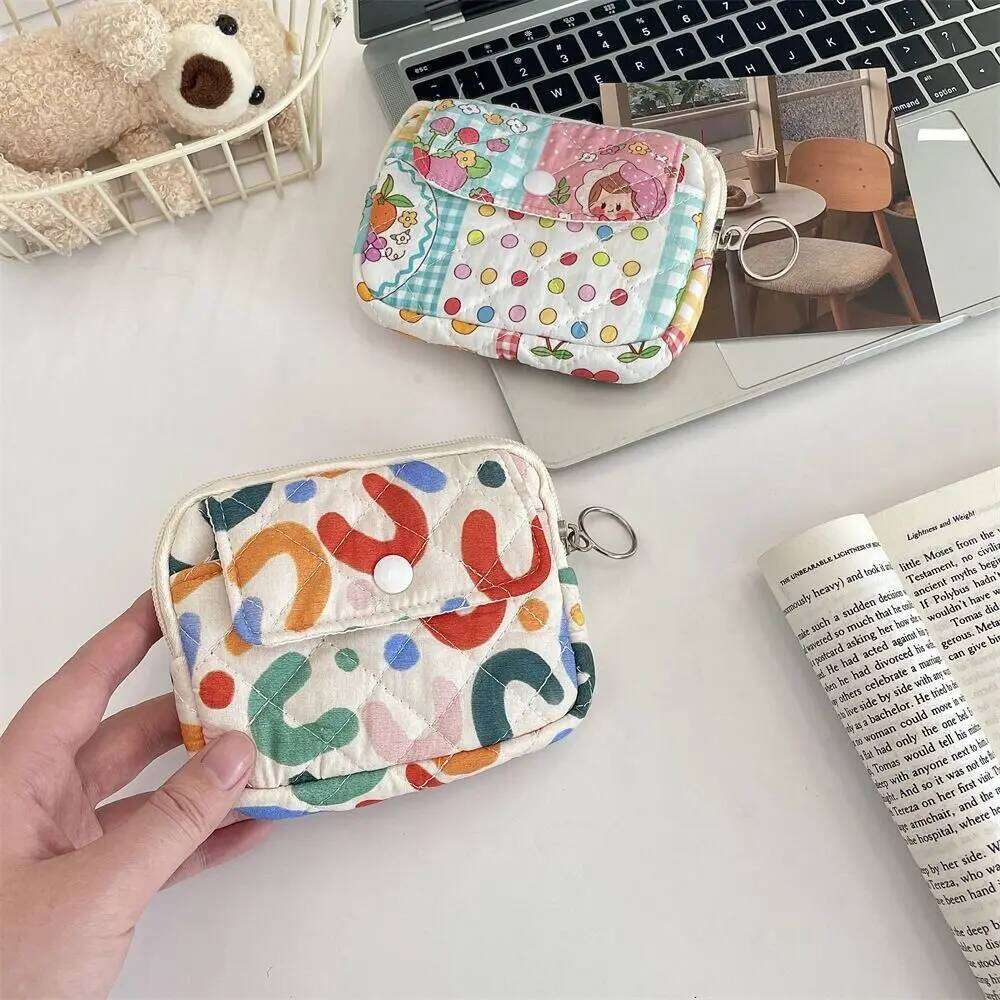 Kawaii Floral Coin Purse Korean Style Multifuctional Small Makeup Lipstick Jewelry Packing Bag Cartoon Printing C260304