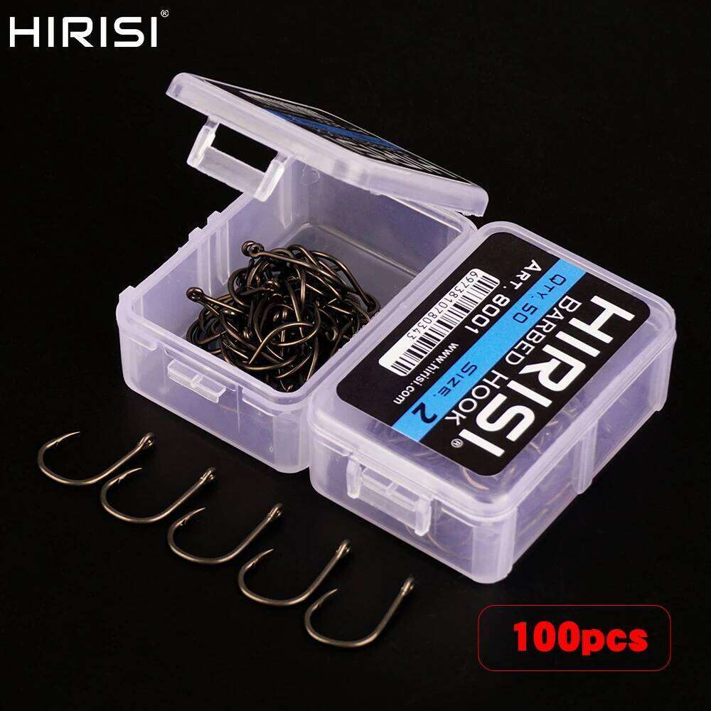 Hirisi 100pcs Barbed Coated Carp Fishing Hooks Eye Design in Japan Made by High Carbon Steel 8001 with Spliceable Box S260305