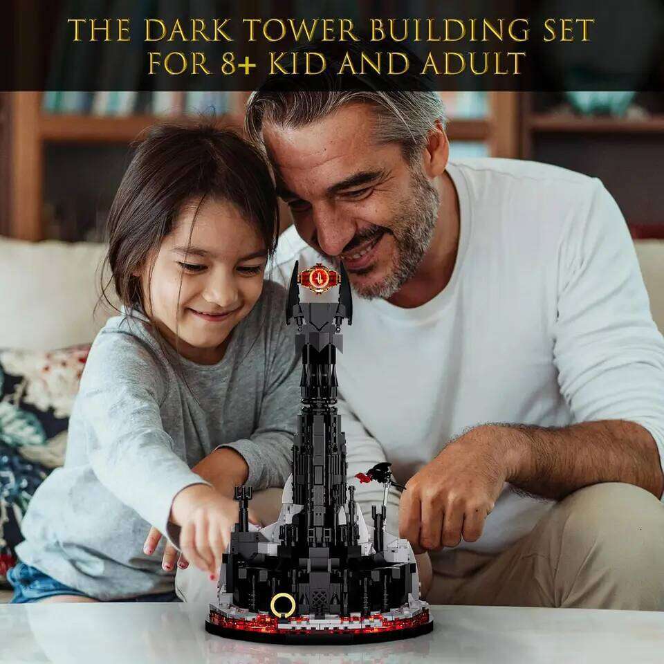 MOC Magic Lorded Black Devil Tower Building Block Set With LED Lighgt Rings Fortress Castle Bricks Toys Children Birthday Gifts Z260306
