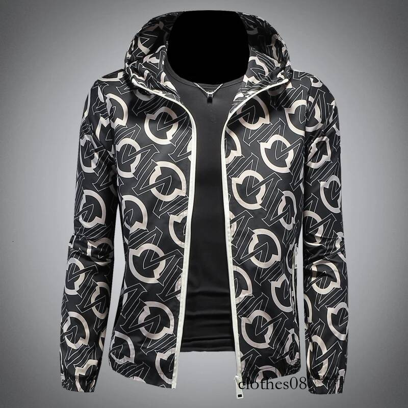 Trendy Men's Letter Jaet Top Thin Spring Autumn Casual Printed Hooded Faionable Outerwear Polyester Long Sve Zipper