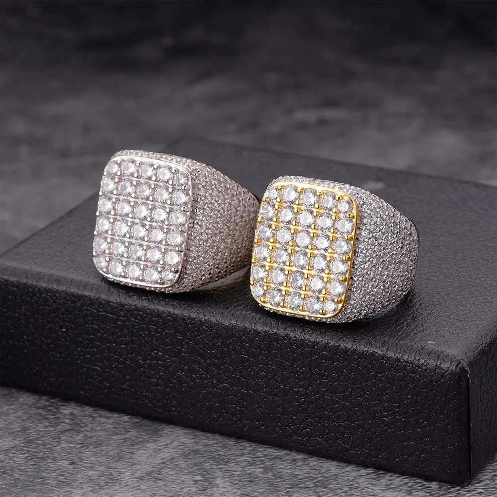 Hip Hop Fine Jewelry Moissanite Diamond Cubic Zirconia Zircon Ring Men 925 Sterling Silver Iced Out Custom Ring for Men